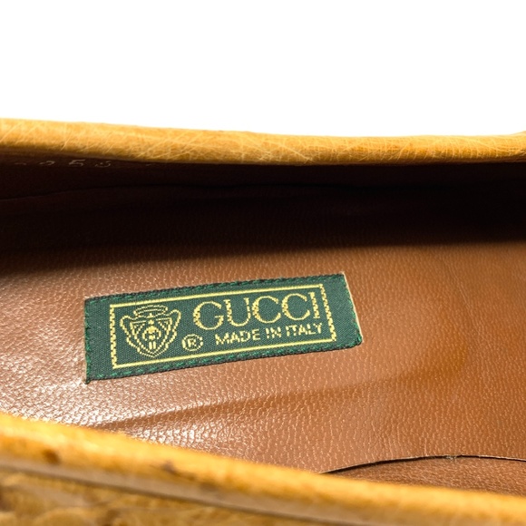 GUCCI Ostrich Red Ribbon Gold Bit Exotic Loafer - Picture 7 of 8